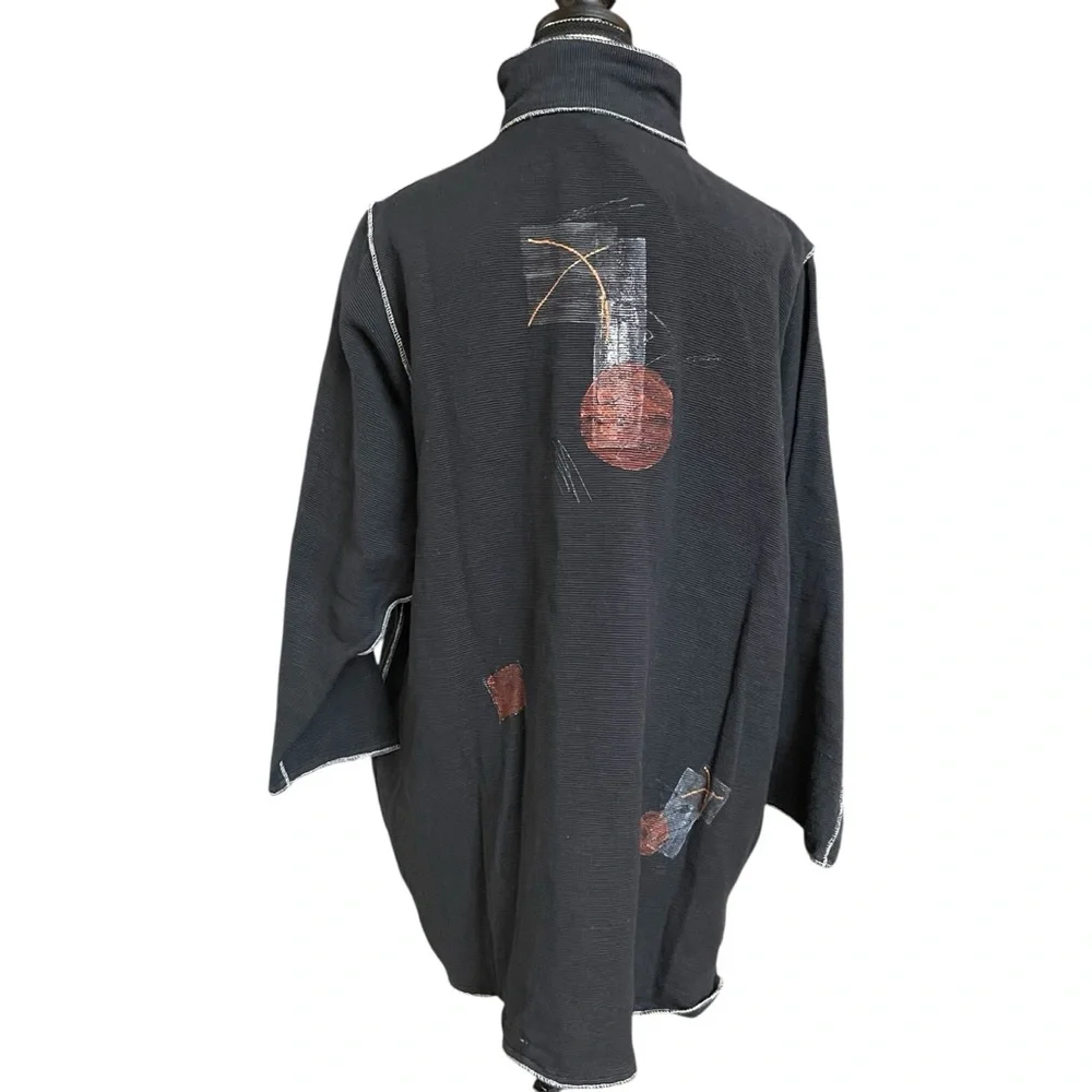 Tribe apeopleunited Women's Faded Black Kimono Artistic‎ Accents Woven Cotton - Picture 4 of 8